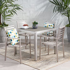 Ensemble de salle à manger d'extérieur moderne en aluminium Cape Coral, 4 places, avec plateau en osier, par Christopher Knight Home