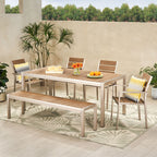 Ensemble de salle à manger d'extérieur moderne en aluminium Cape Coral 6 places avec banc par Christopher Knight Home