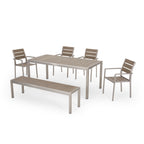Ensemble de salle à manger d'extérieur moderne en aluminium Cape Coral 6 places avec banc par Christopher Knight Home