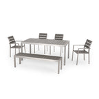 Ensemble de salle à manger d'extérieur moderne en aluminium Cape Coral 6 places avec banc par Christopher Knight Home