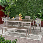 Ensemble de salle à manger d'extérieur moderne en aluminium Cape Coral 6 places avec banc par Christopher Knight Home
