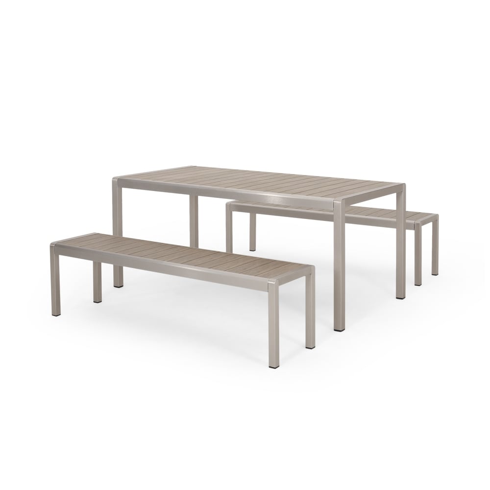 Ensemble table et banc de pique-nique d'extérieur en imitation bois et aluminium Cape Coral par Christopher Knight Home