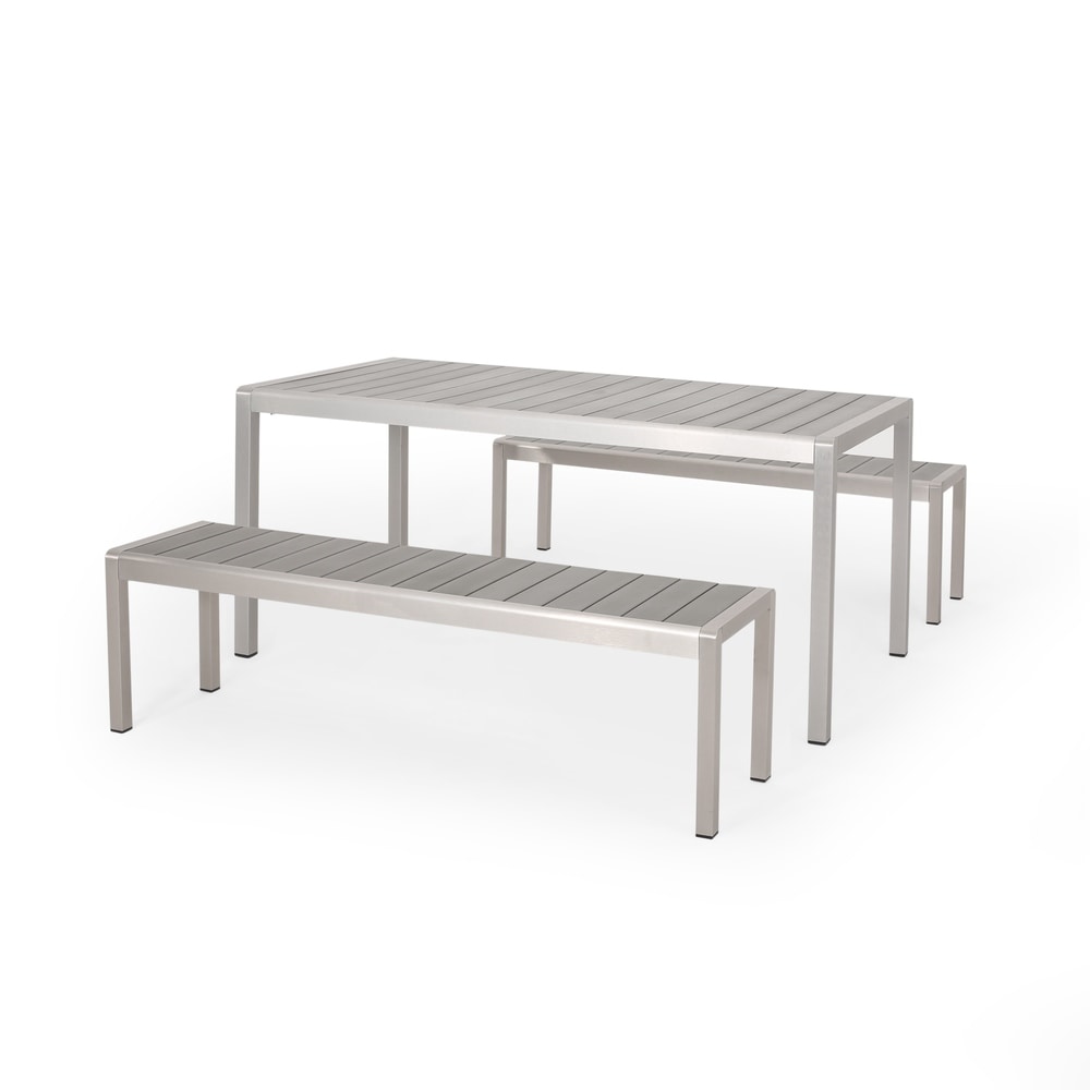 Ensemble table et banc de pique-nique d'extérieur en imitation bois et aluminium Cape Coral par Christopher Knight Home