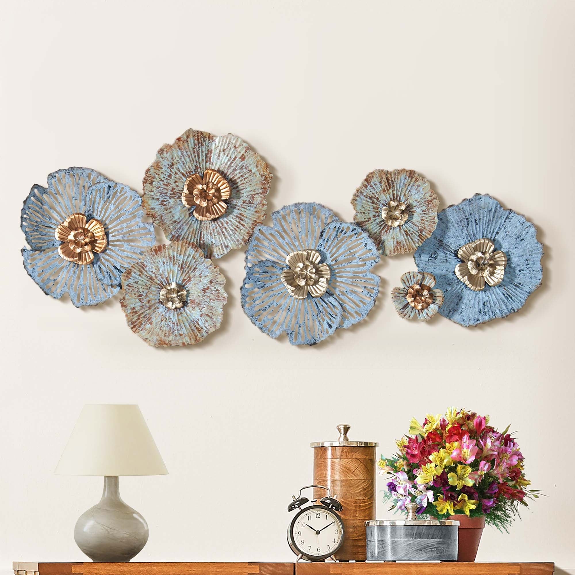 Décoration murale en métal multicolore effet vieilli avec motif floral Carbon Loft