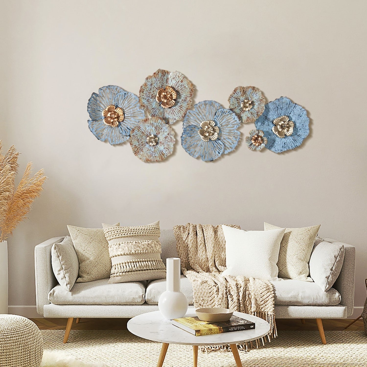 Décoration murale en métal multicolore effet vieilli avec motif floral Carbon Loft