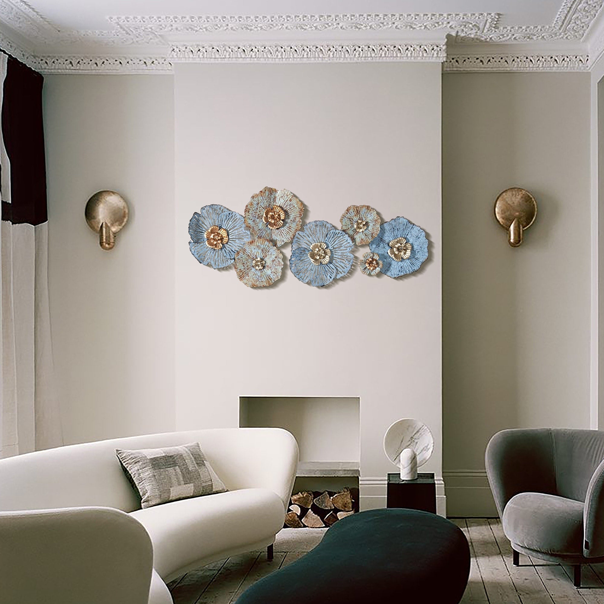 Décoration murale en métal multicolore effet vieilli avec motif floral Carbon Loft