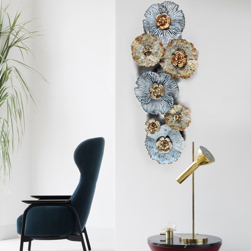 Décoration murale en métal multicolore effet vieilli avec motif floral Carbon Loft