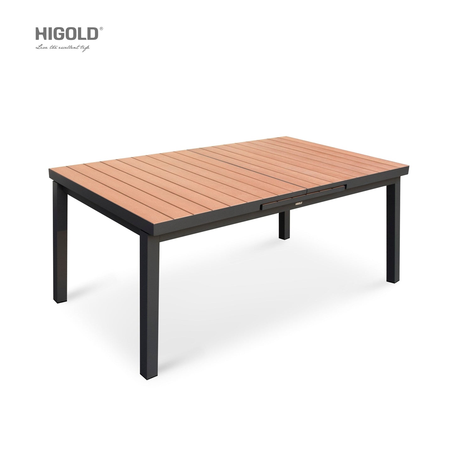 Ensemble de salle à manger d'extérieur Carlo 9 pièces en imitation bois et plastique pour 8 personnes, table extensible et chaises empilables