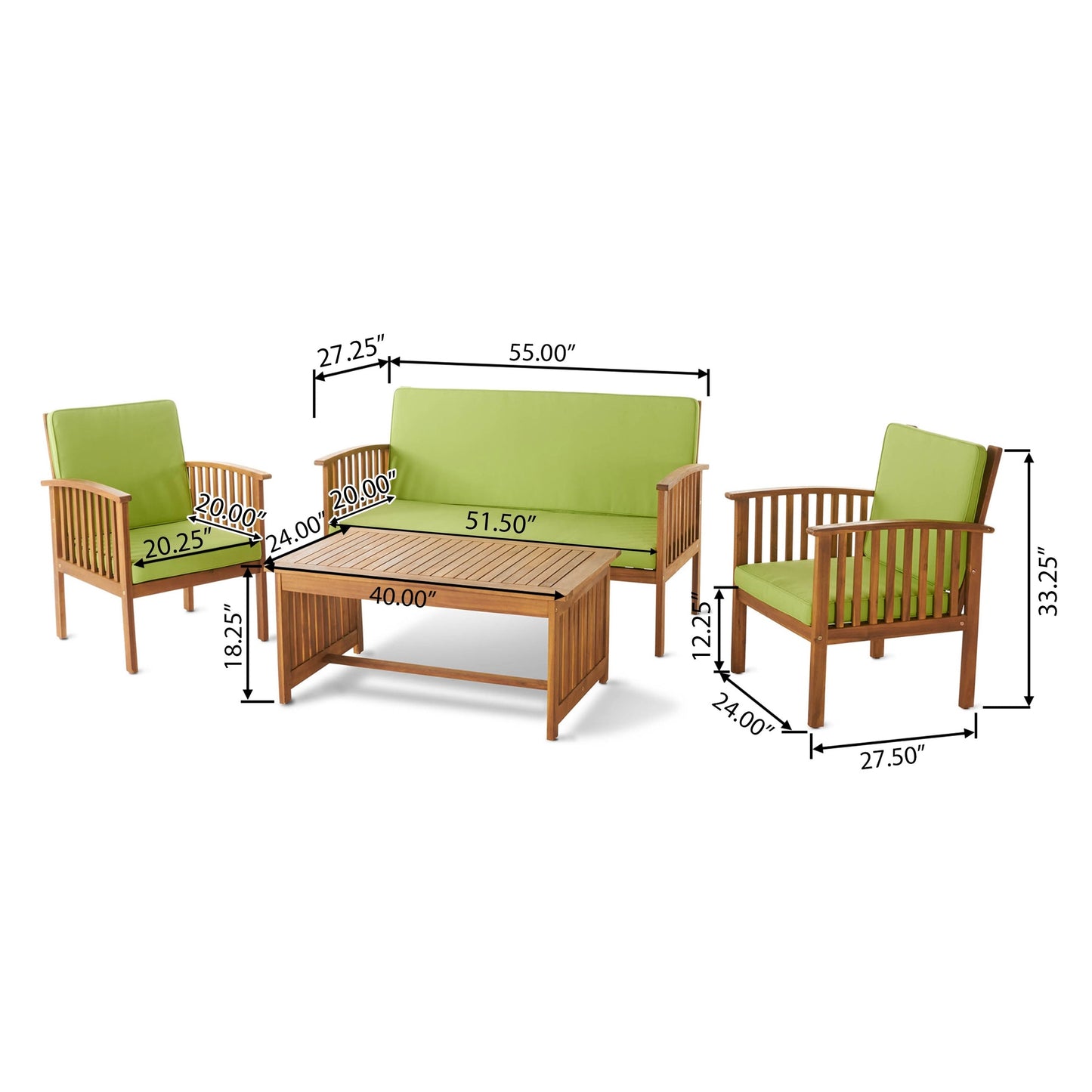 Ensemble de canapés d'extérieur Carolina 4 pièces en acacia Christopher Knight Home - Sièges de patio élégants et confortables