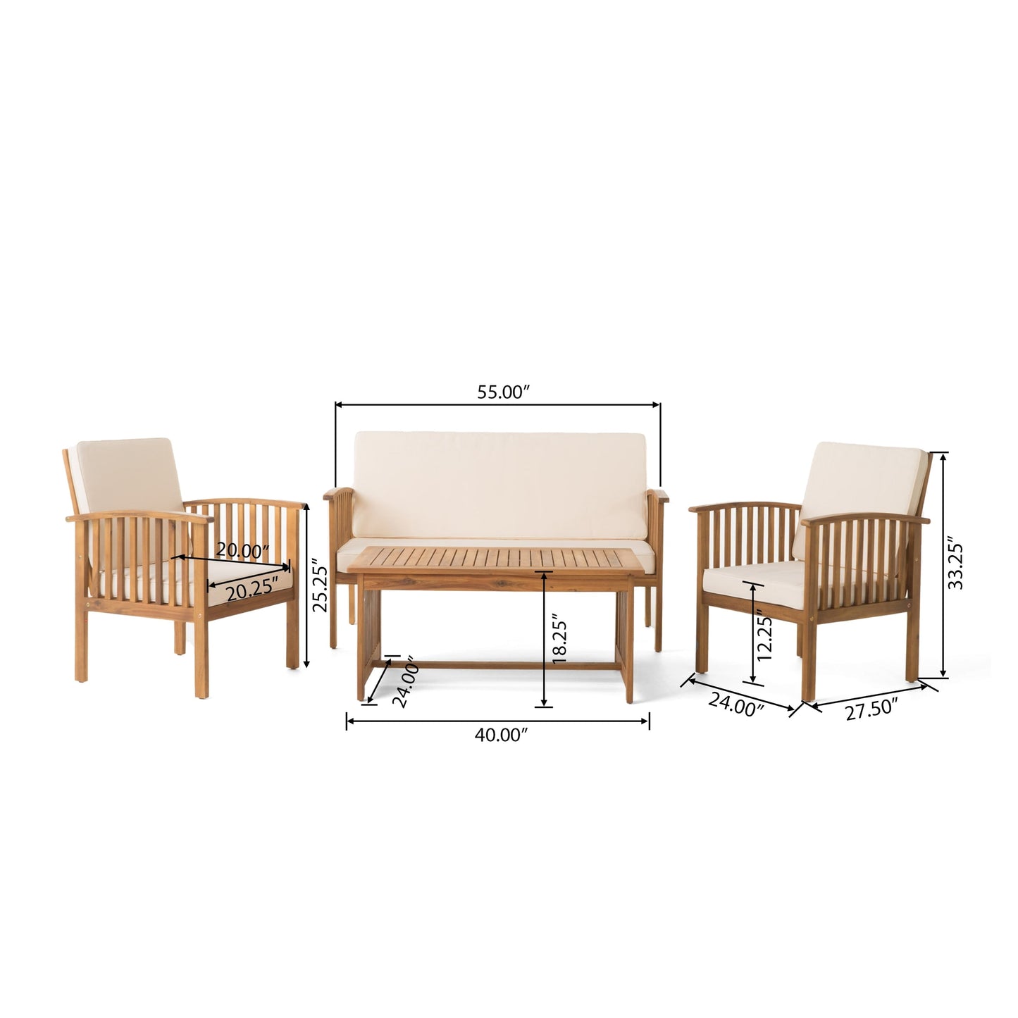 Ensemble de canapés d'extérieur Carolina 4 pièces en acacia Christopher Knight Home - Sièges de patio élégants et confortables