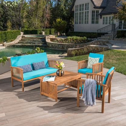 Ensemble de canapés d'extérieur Carolina 4 pièces en acacia Christopher Knight Home - Sièges de patio élégants et confortables