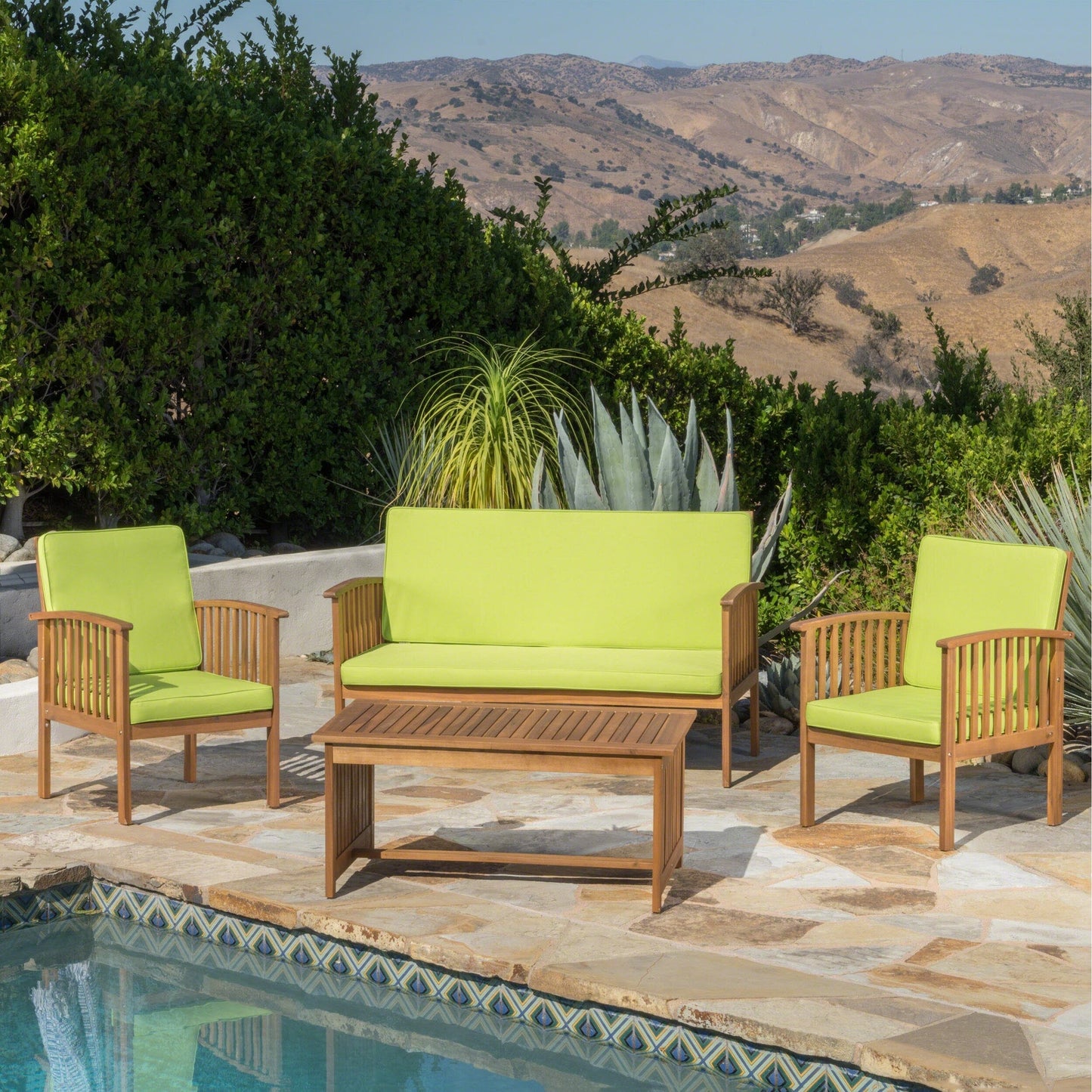 Ensemble de canapés d'extérieur Carolina 4 pièces en acacia Christopher Knight Home - Sièges de patio élégants et confortables