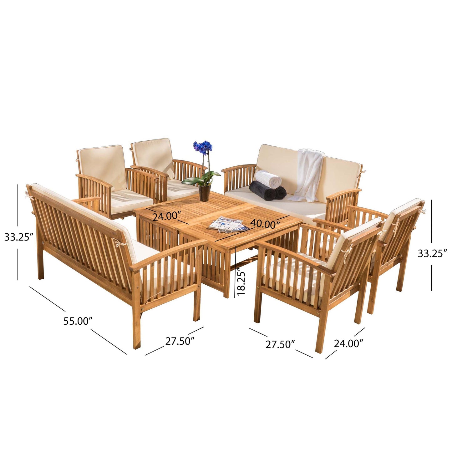 Ensemble de canapés d'extérieur Carolina Acacia 8 pièces par Christopher Knight Home