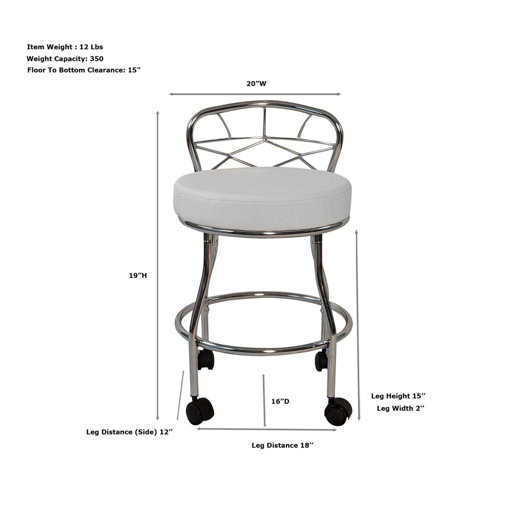 Tabouret de coiffeuse Diana à dossier en X avec roulettes Carolina Living