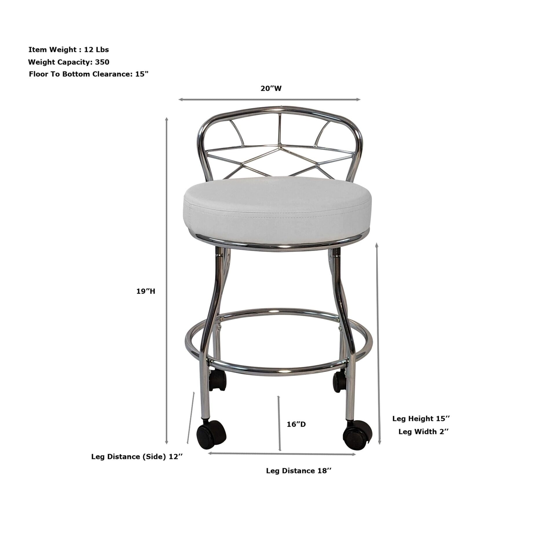Tabouret de coiffeuse Diana à dossier en X avec roulettes Carolina Living