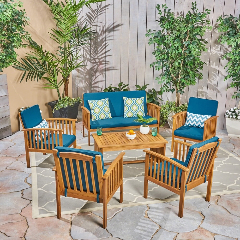 Salon de jardin Carolina 6 places en bois d'acacia par Christopher Knight Home