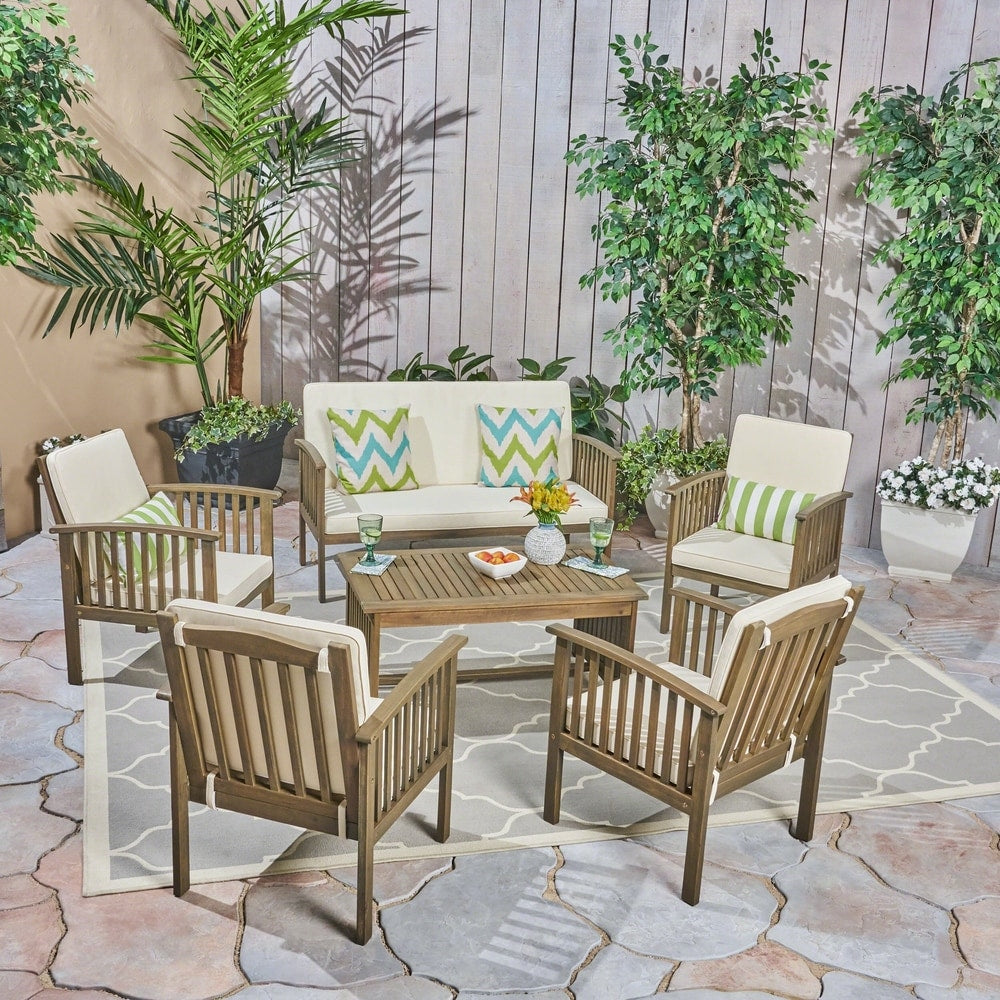 Salon de jardin Carolina 6 places en bois d'acacia par Christopher Knight Home
