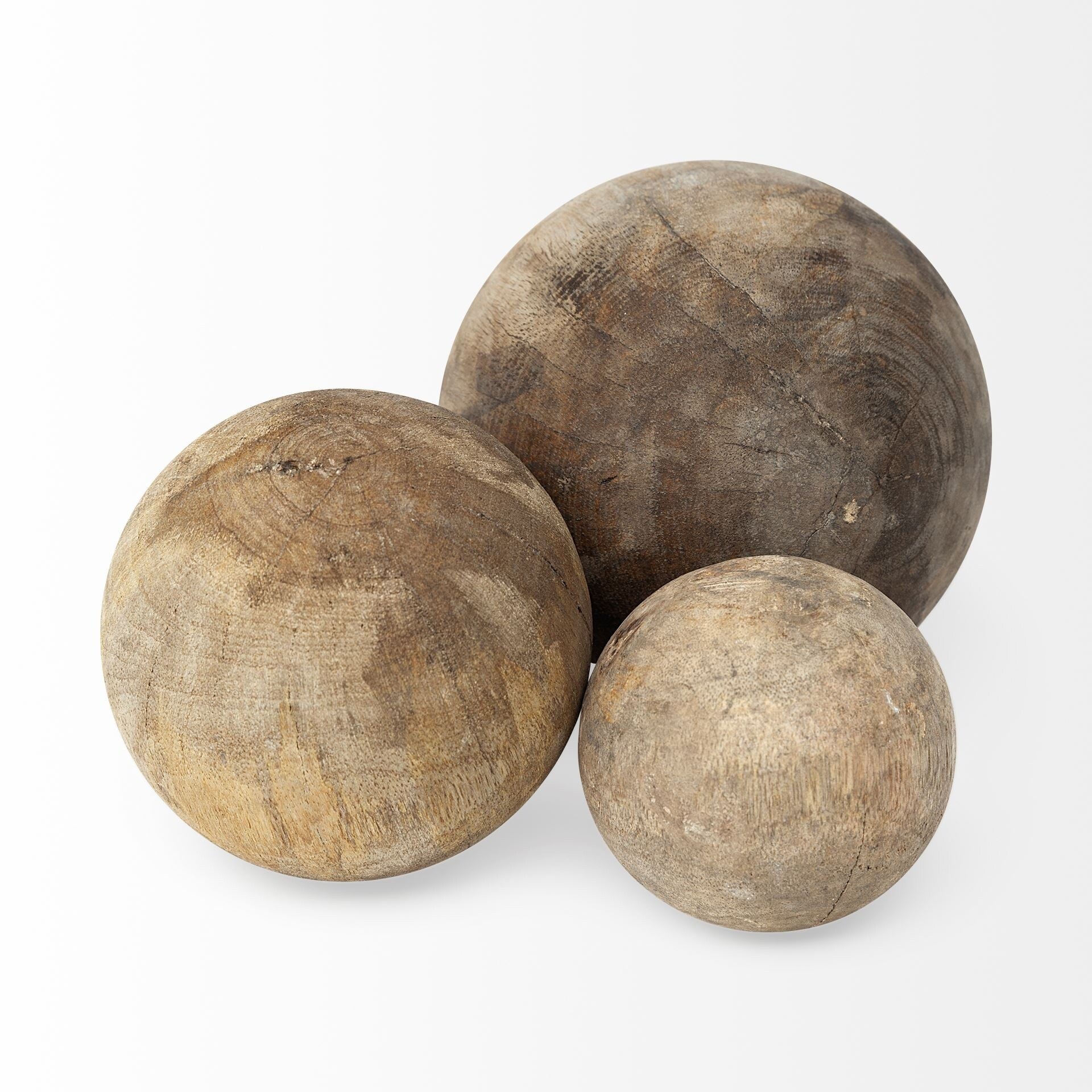 Sphères décoratives en bois naturel Carrick (lot de 3) - 5,0 L x 5,0 l x 5,0 H