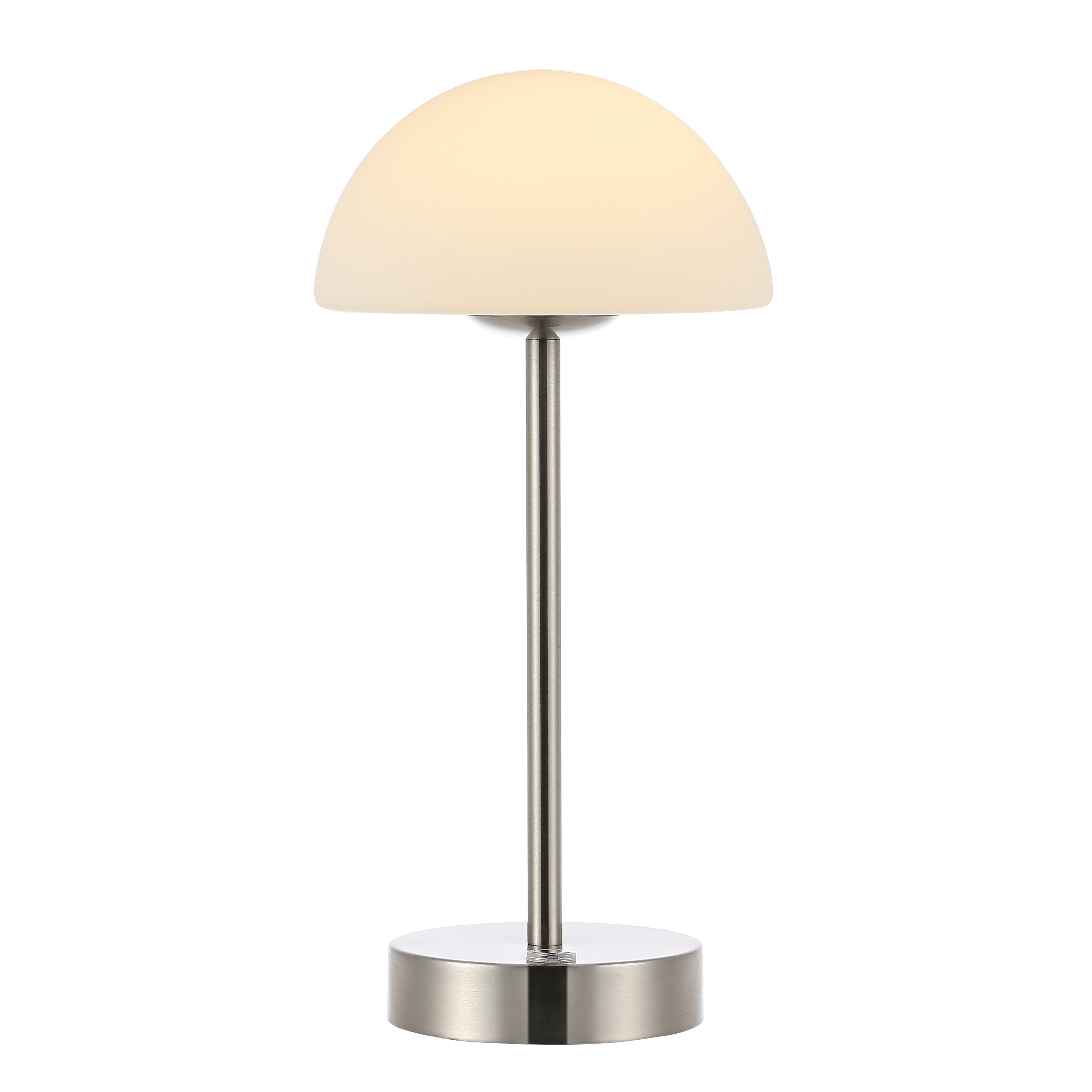 Lampe de table LED intégrée rechargeable sans fil Carson 12,5 cm, minimaliste et moderne, en fer, nickel/blanc, par JONATHAN Y