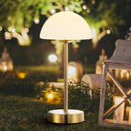 Lampe de table LED intégrée rechargeable sans fil Carson 12,5 cm, minimaliste et moderne, en fer, nickel/blanc, par JONATHAN Y