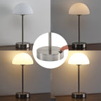 Lampe de table LED intégrée rechargeable sans fil Carson 12,5 cm, minimaliste et moderne, en fer, nickel/blanc, par JONATHAN Y