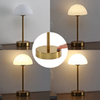 Lampe de table LED intégrée rechargeable sans fil Carson 12,5 cm, minimaliste et moderne, en fer, nickel/blanc, par JONATHAN Y