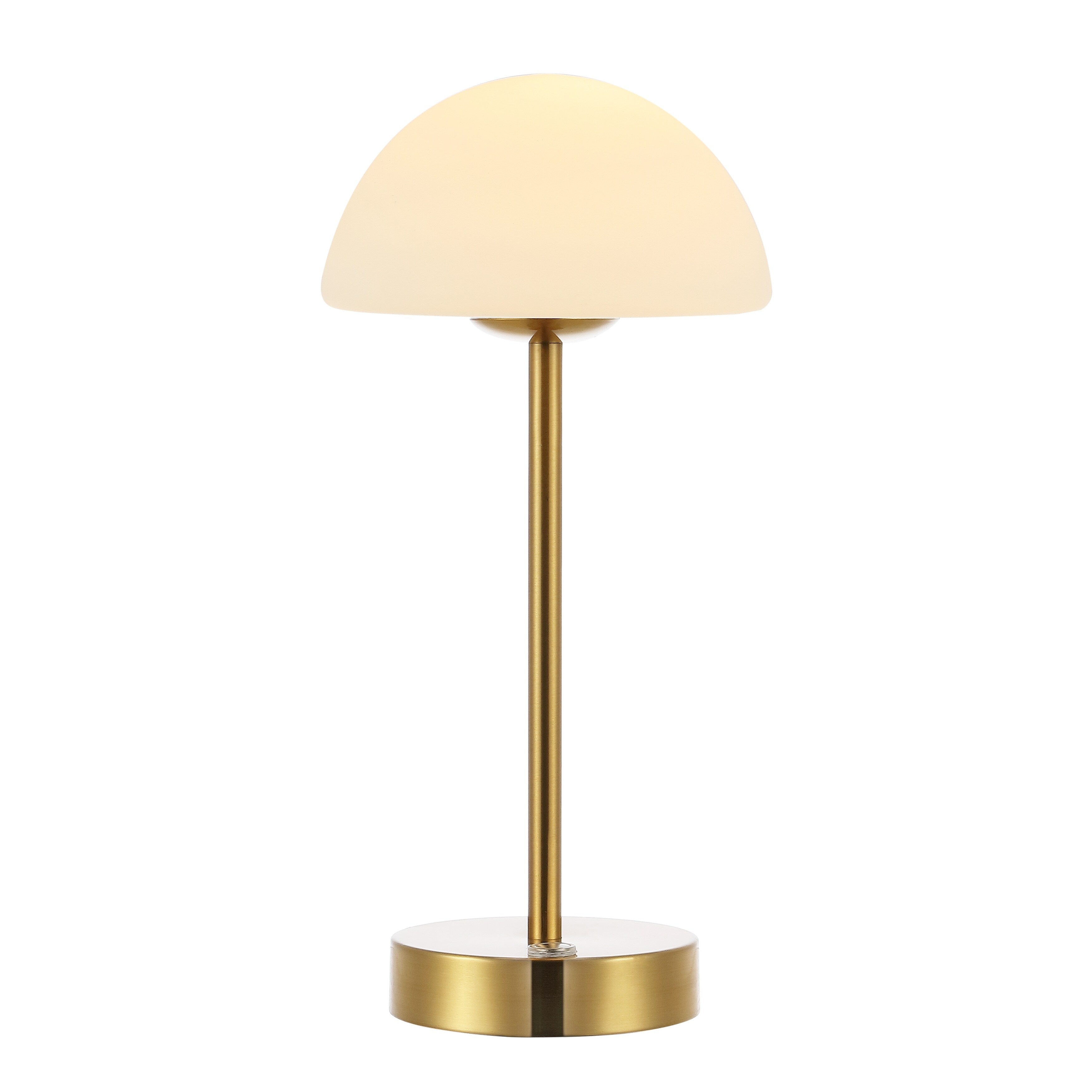 Lampe de table LED intégrée rechargeable sans fil Carson 12,5 cm, minimaliste et moderne, en fer, nickel/blanc, par JONATHAN Y