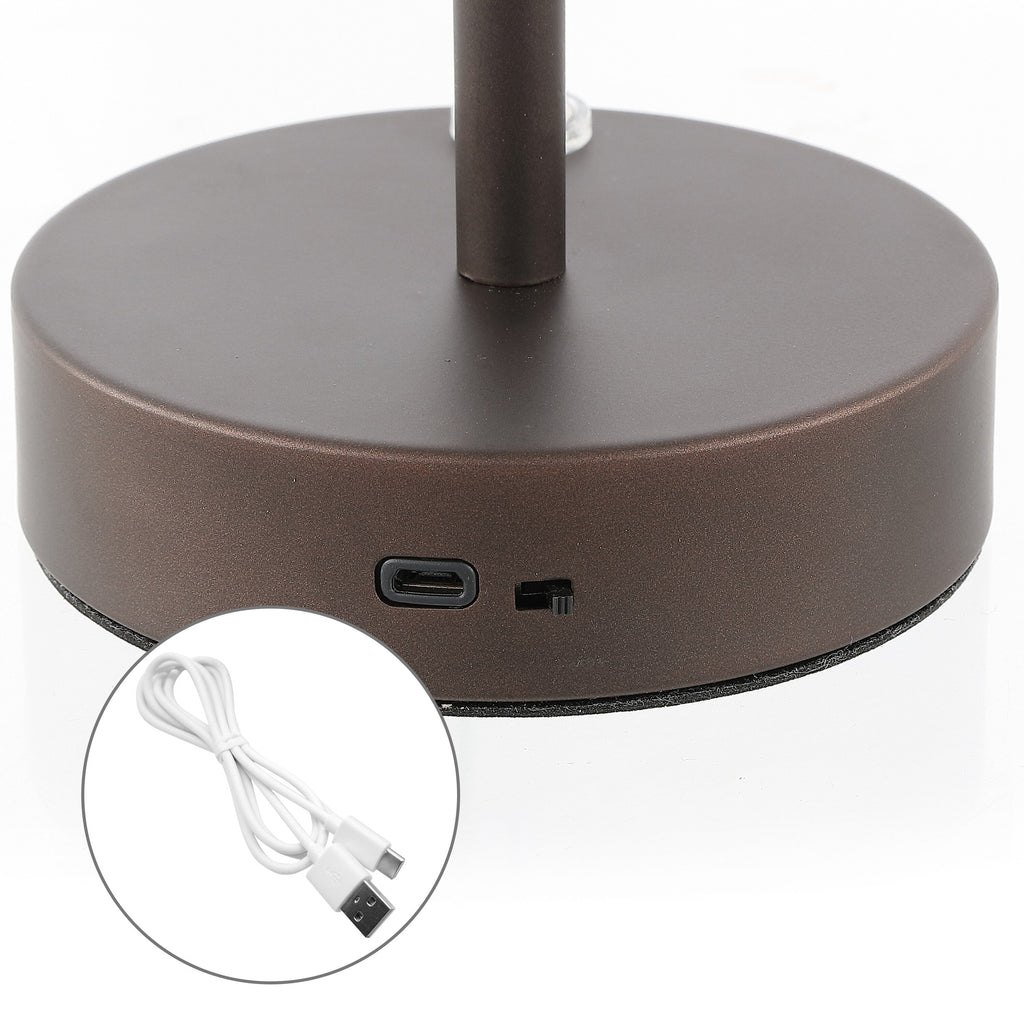 Lampe de table LED intégrée rechargeable sans fil Carson 12,5 cm, minimaliste et moderne, en fer, nickel/blanc, par JONATHAN Y