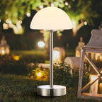 Lampe de table LED intégrée rechargeable sans fil Carson 12,5 cm, minimaliste et moderne, en fer, nickel/blanc, par JONATHAN Y
