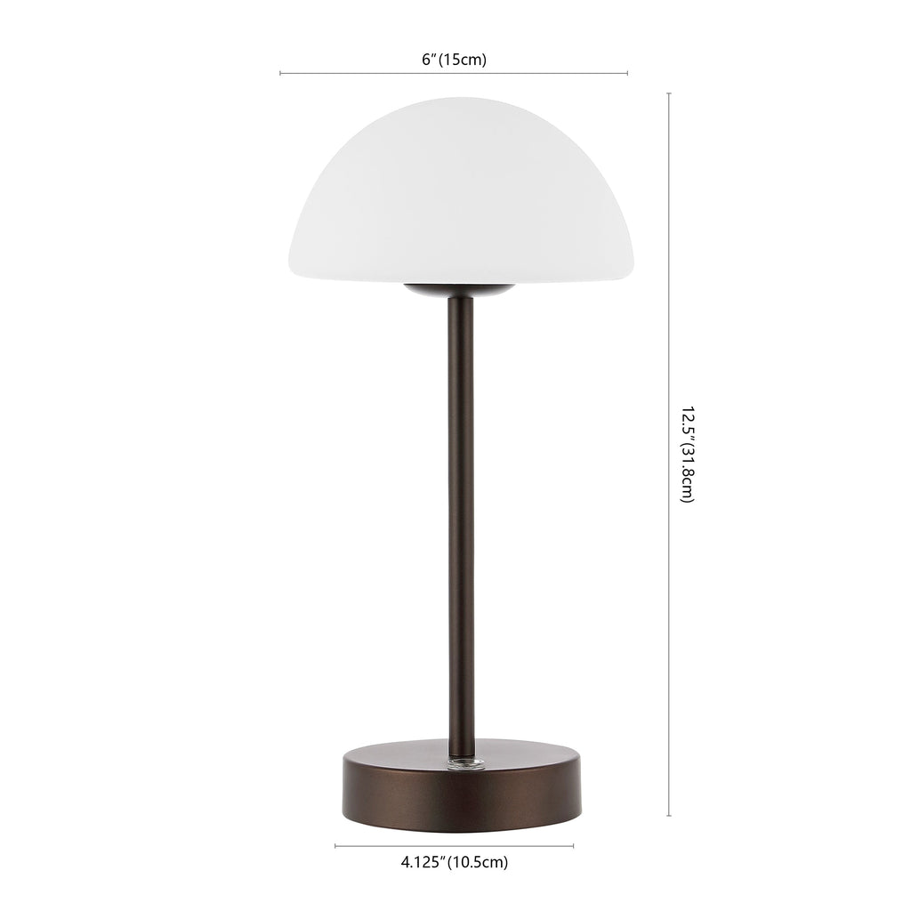 Lampe de table LED intégrée rechargeable sans fil Carson 12,5 cm, minimaliste et moderne, en fer, nickel/blanc, par JONATHAN Y