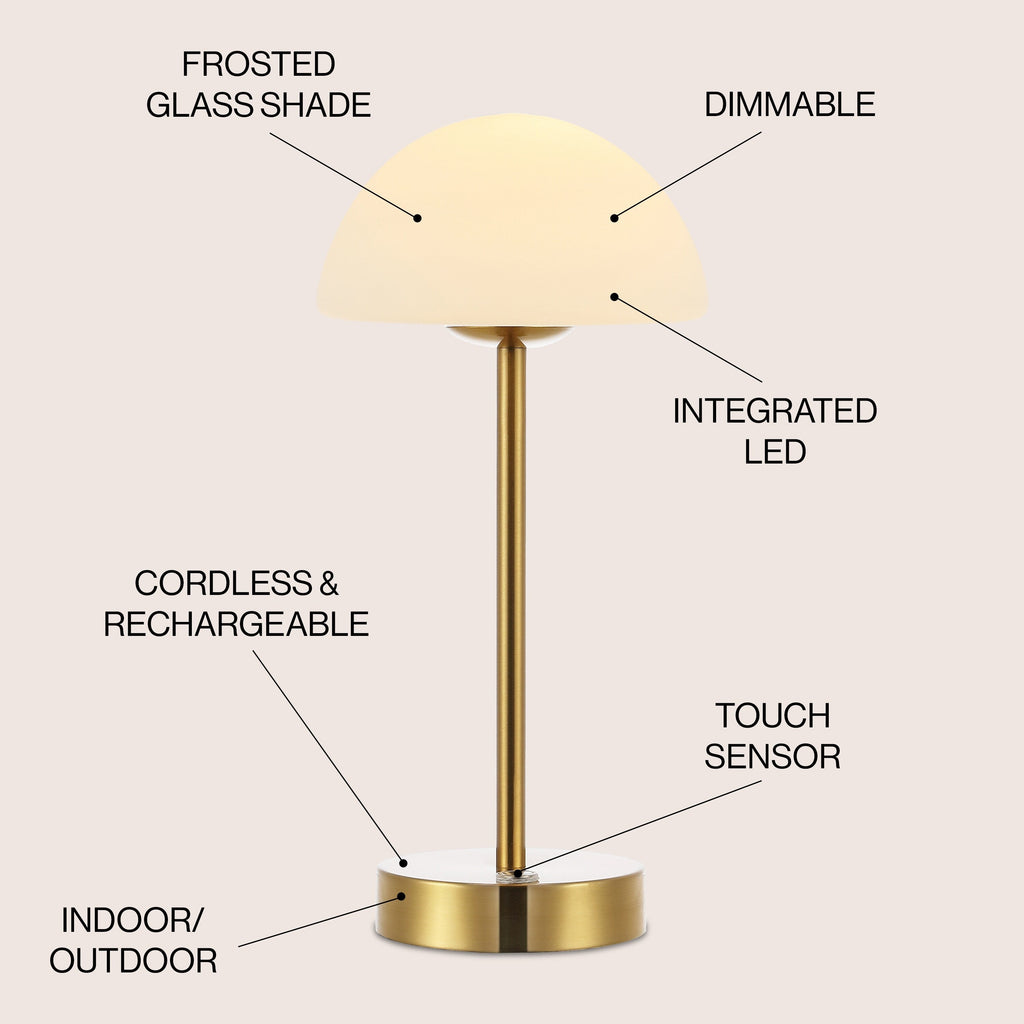 Lampe de table LED intégrée rechargeable sans fil Carson 12,5 cm, minimaliste et moderne, en fer, nickel/blanc, par JONATHAN Y