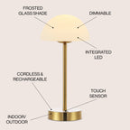 Lampe de table LED intégrée rechargeable sans fil Carson 12,5 cm, minimaliste et moderne, en fer, nickel/blanc, par JONATHAN Y