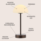 Lampe de table LED intégrée rechargeable sans fil Carson 12,5 cm, minimaliste et moderne, en fer, nickel/blanc, par JONATHAN Y