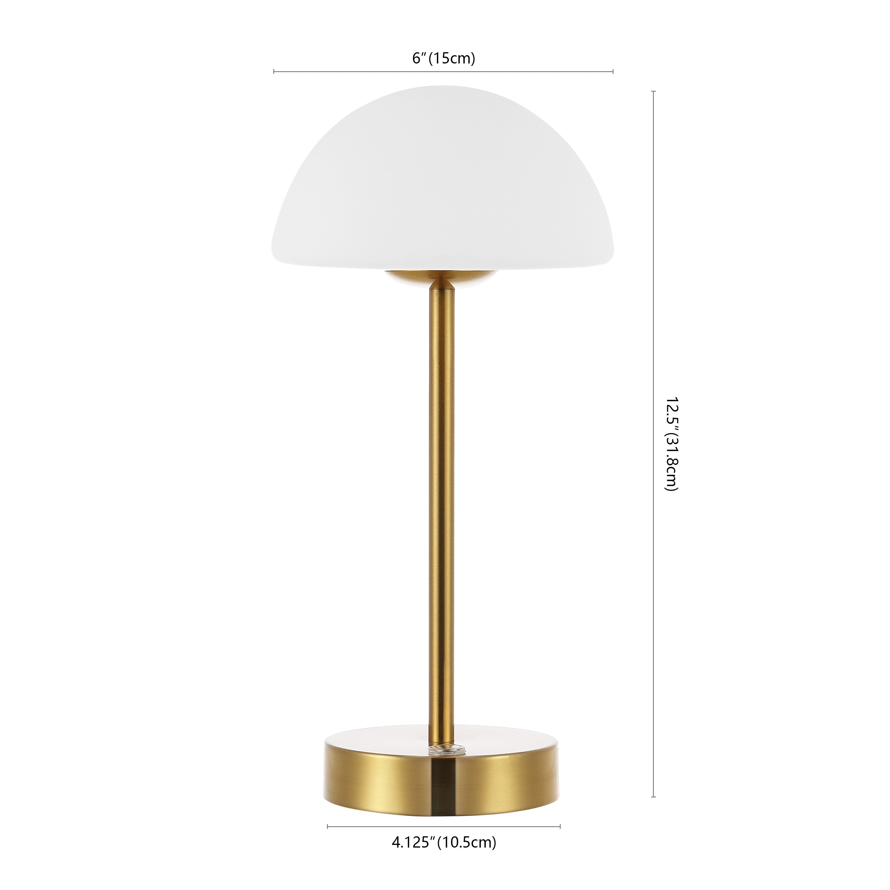 Lampe de table LED intégrée rechargeable sans fil Carson 12,5 cm, minimaliste et moderne, en fer, nickel/blanc, par JONATHAN Y
