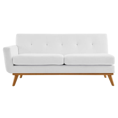 Causeuse à accoudoir gauche Engage, style moderne du milieu du siècle, tissu rembourré, couleur azur