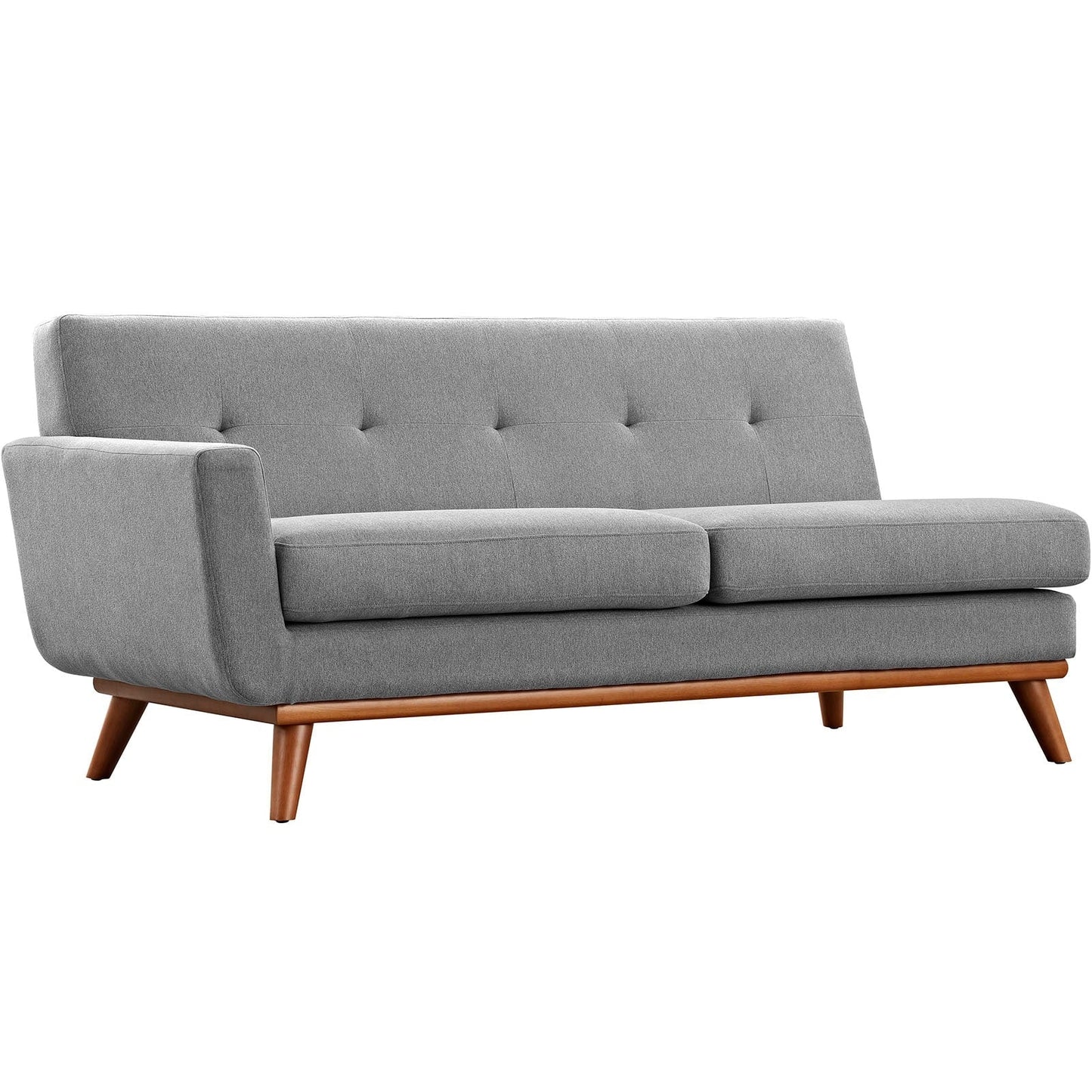Causeuse à accoudoir gauche Engage, style moderne du milieu du siècle, tissu rembourré, couleur azur