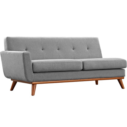 Causeuse à accoudoir gauche Engage, style moderne du milieu du siècle, tissu rembourré, couleur azur