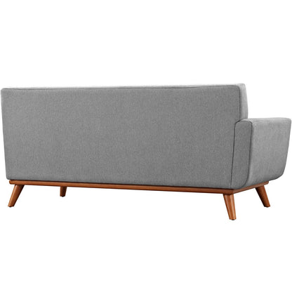 Causeuse à accoudoir gauche Engage, style moderne du milieu du siècle, tissu rembourré, couleur azur