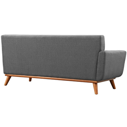 Causeuse à accoudoir gauche Engage, style moderne du milieu du siècle, tissu rembourré, couleur azur
