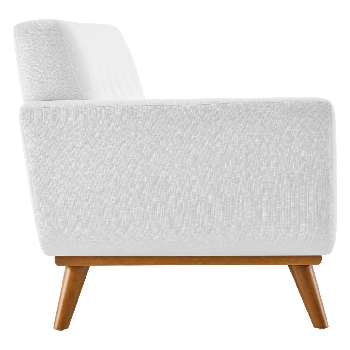 Causeuse à accoudoir gauche Engage, style moderne du milieu du siècle, tissu rembourré, couleur azur