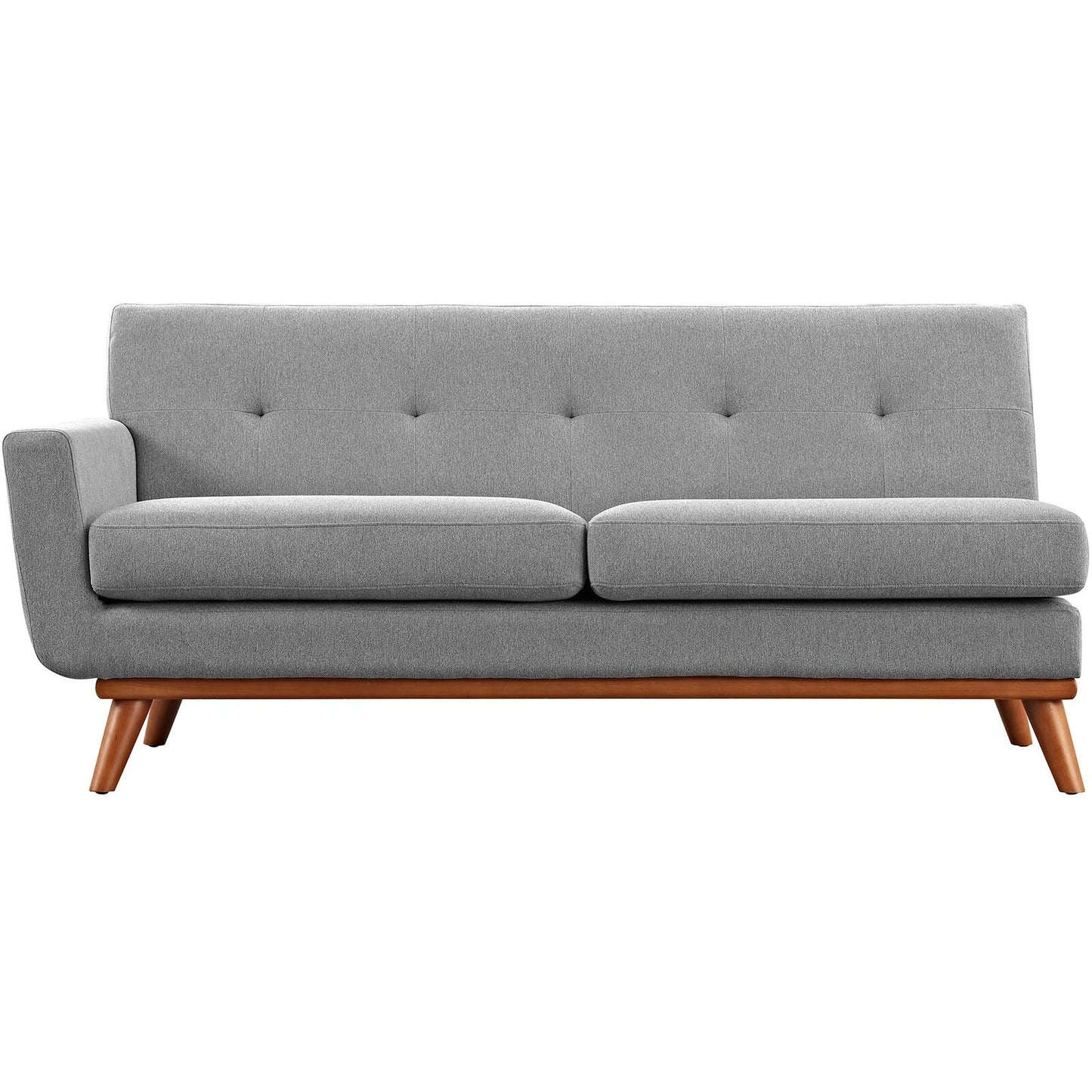 Causeuse à accoudoir gauche Engage, style moderne du milieu du siècle, tissu rembourré, couleur azur