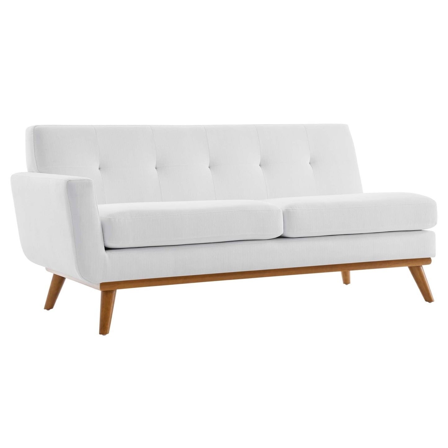Causeuse à accoudoir gauche Engage, style moderne du milieu du siècle, tissu rembourré, couleur azur