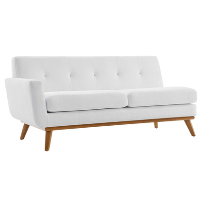 Causeuse à accoudoir gauche Engage, style moderne du milieu du siècle, tissu rembourré, couleur azur