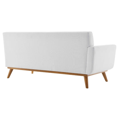 Causeuse à accoudoir gauche Engage, style moderne du milieu du siècle, tissu rembourré, couleur azur