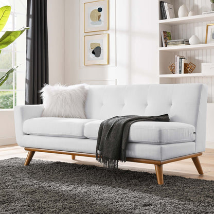 Causeuse à accoudoir gauche Engage, style moderne du milieu du siècle, tissu rembourré, couleur azur