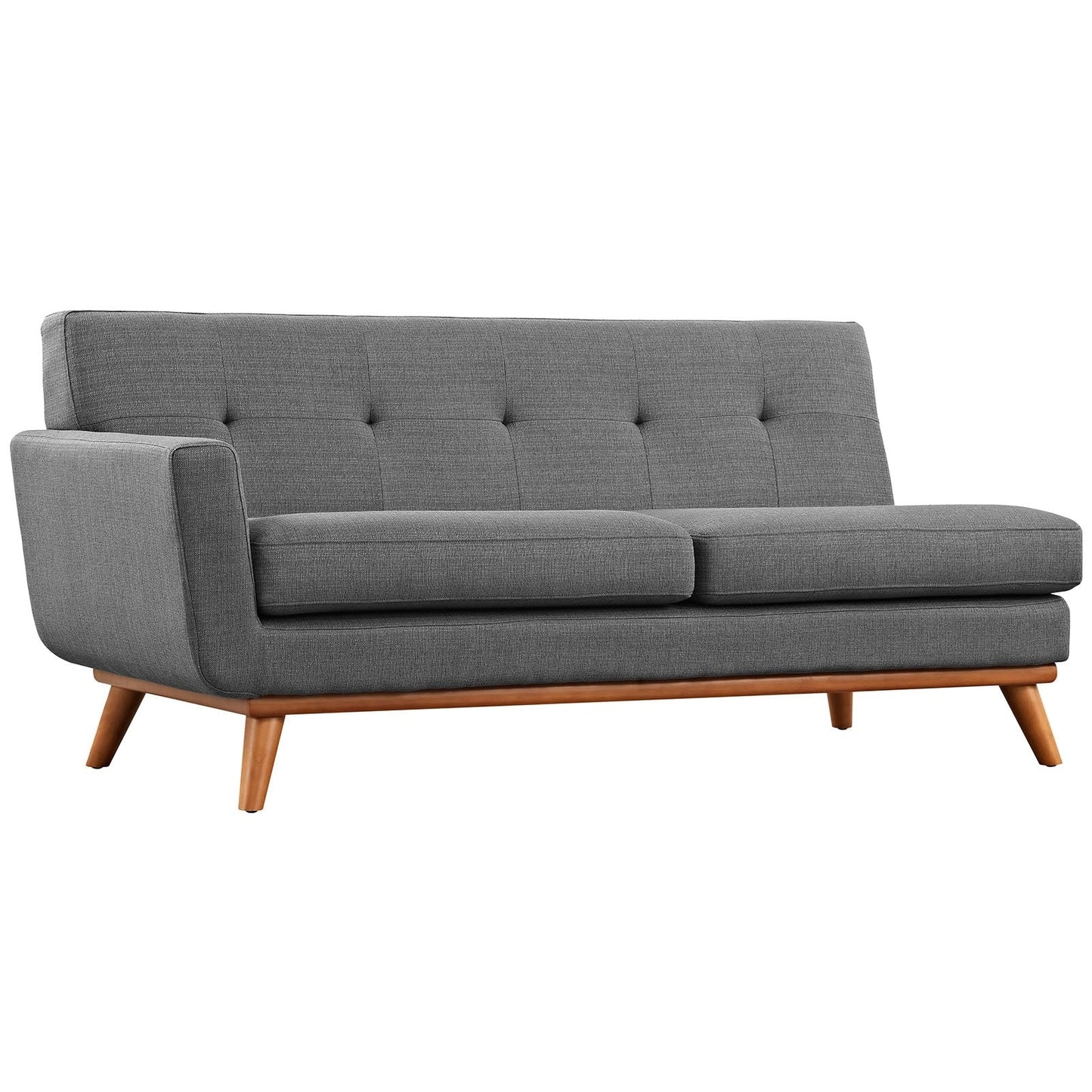 Causeuse à accoudoir gauche Engage, style moderne du milieu du siècle, tissu rembourré, couleur azur