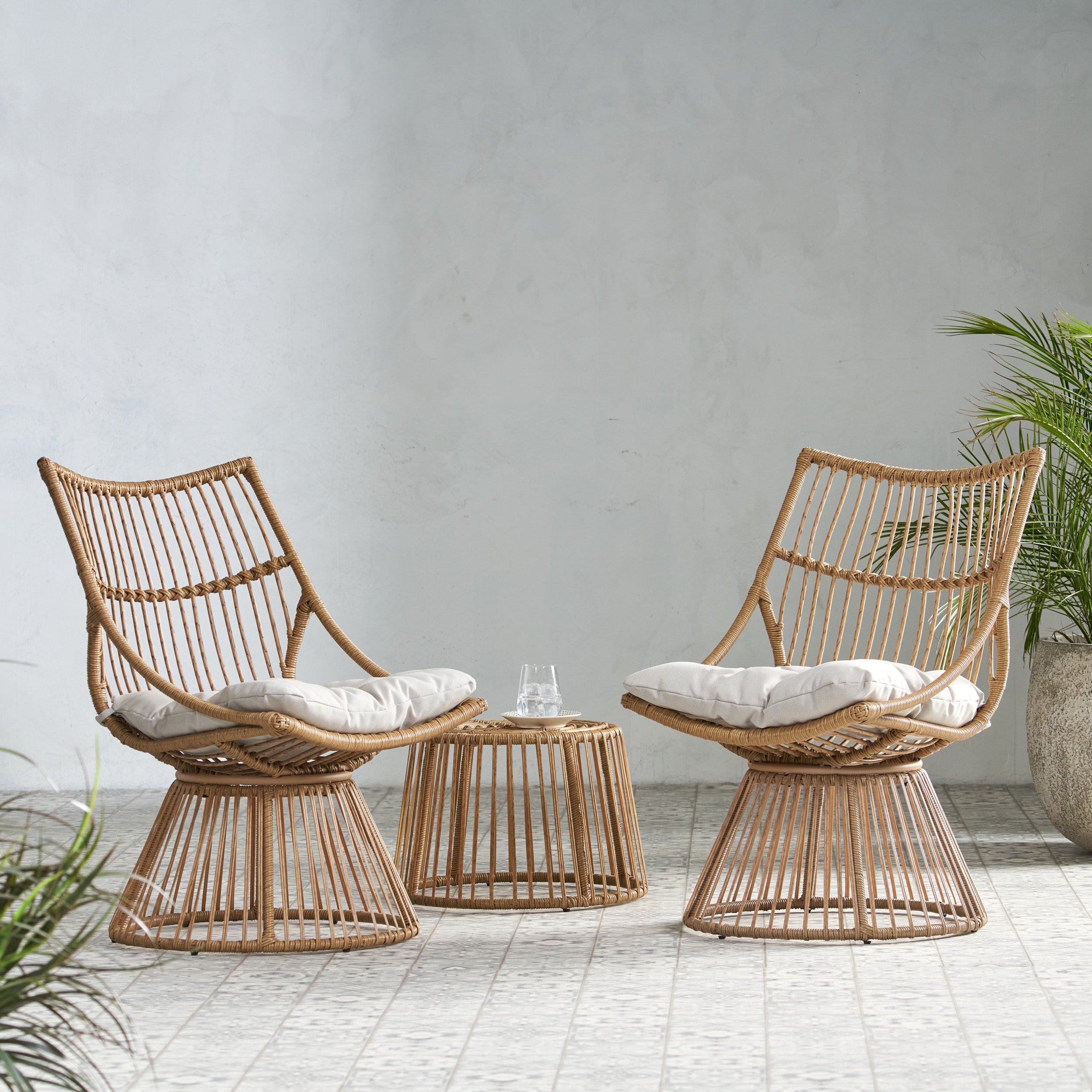 Salon de jardin Caryl en osier 2 places avec coussins par Christopher Knight Home