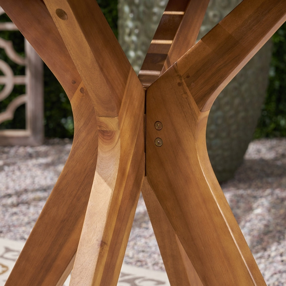 Ensemble bistrot d'extérieur Casa 2 places rond en bois d'acacia avec pieds en X par Christopher Knight Home - N/A