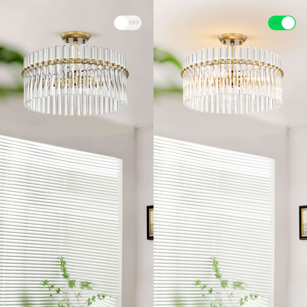 Plafonnier Casandra à 4 lumières en laiton brossé et cristal