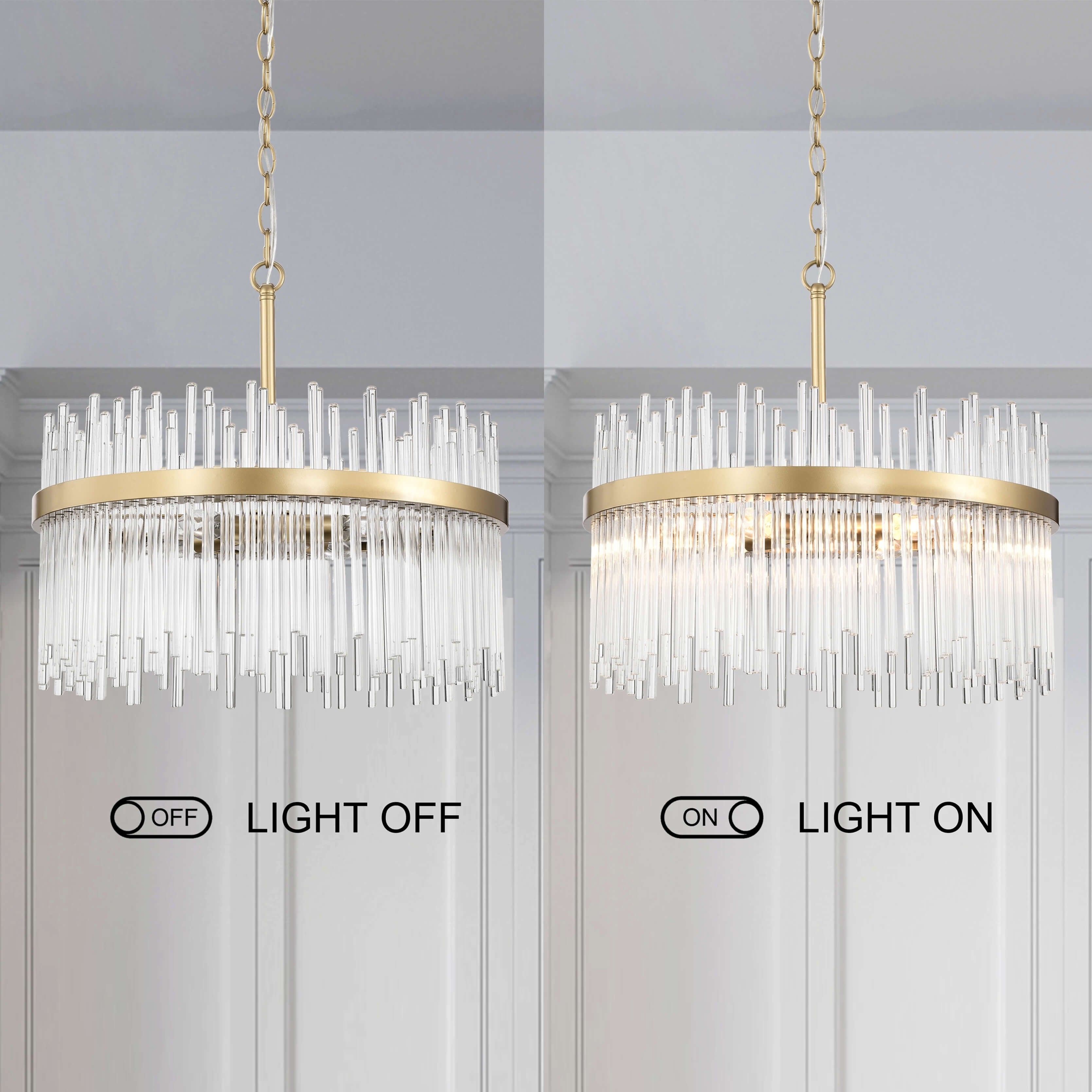 Lustre Casandra 5 lumières en bronze brillant avec barres en verre transparent - Bronze brillant